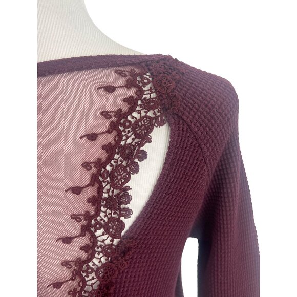 Free People Waffle Knit Tunic Top • Oversized 3/4 Sleeve Thermal Cozy Boho - Picture 10 of 14